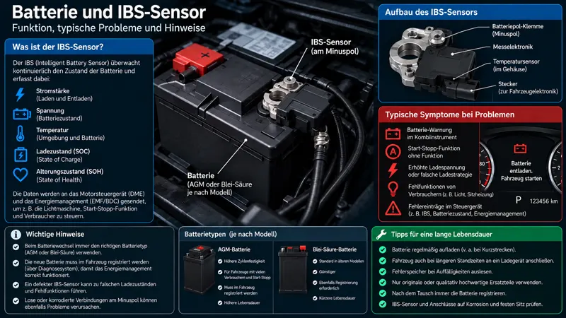 Uebersicht zur 12-Volt-Starterbatterie mit intelligentem Batteriesensor am Minuspol