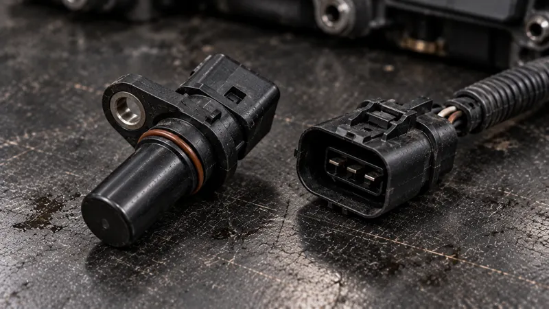 Ausgebauter Drehzahlsensor mit O-Ring neben dem abgezogenen dreipoligen Steckverbinder